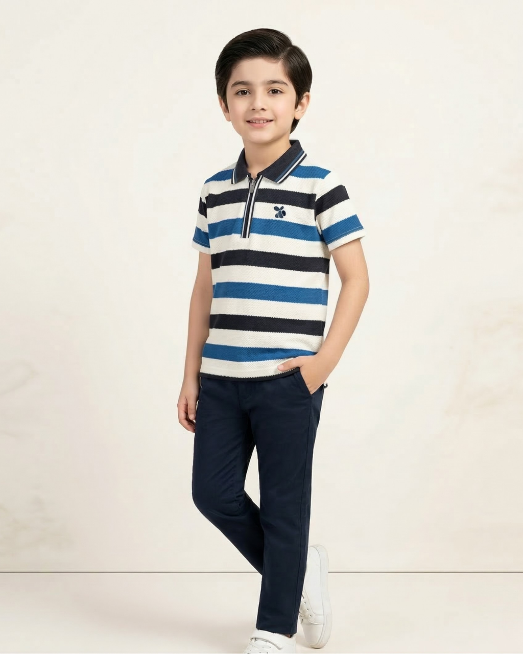 Boys Polo Half Zip Black/Teal Shirt