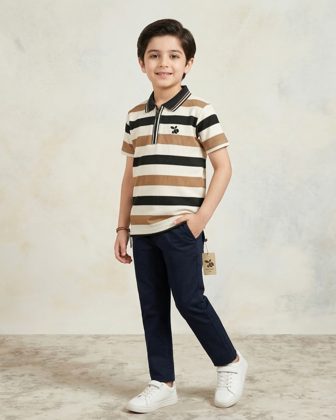 Boys Polo Half Zip Black/Brown Shirt