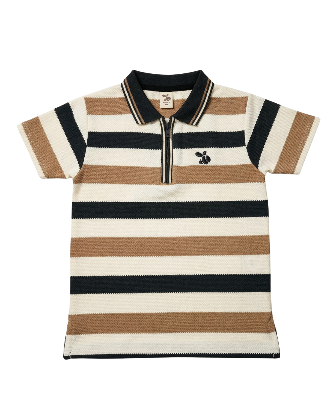 Boys Polo Half Zip Black/Brown Shirt