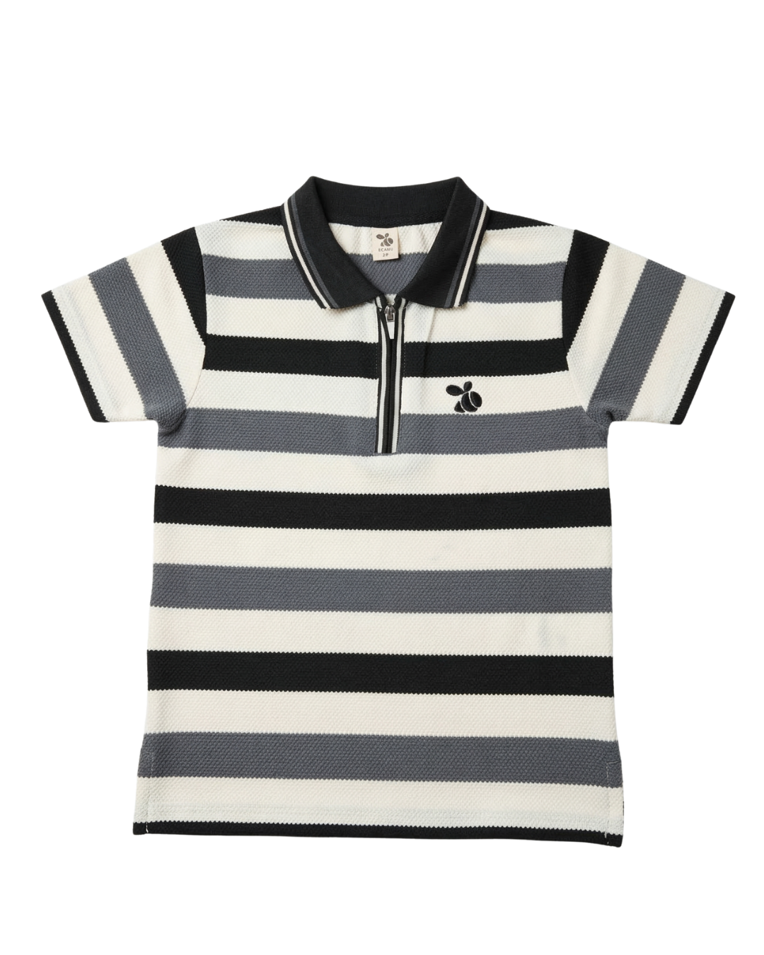 Boys Polo Half Zip Black/Grey Shirt