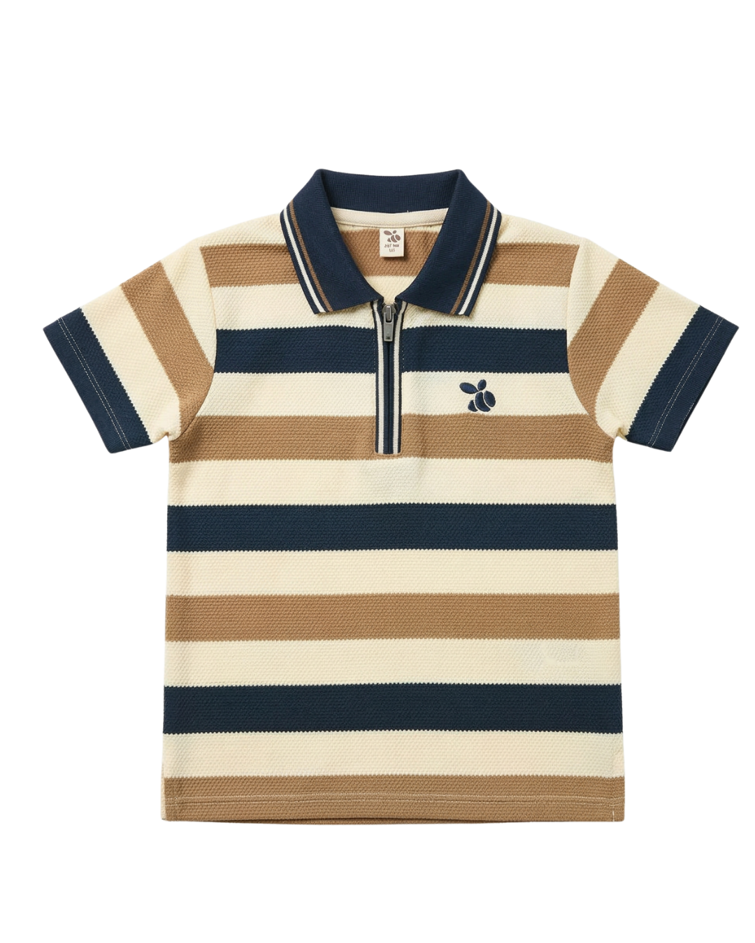 Boys Polo Half Zip Navy & Brown Shirt