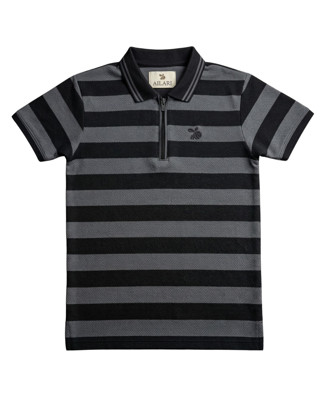 Boys Polo Half Zip Black/Grey Shirt