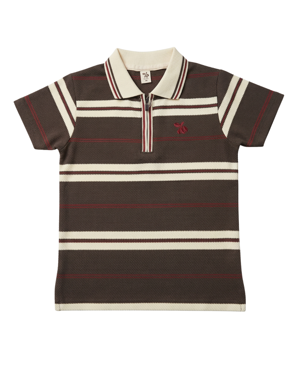 Boys Polo Half Zip Brown/White Shirt