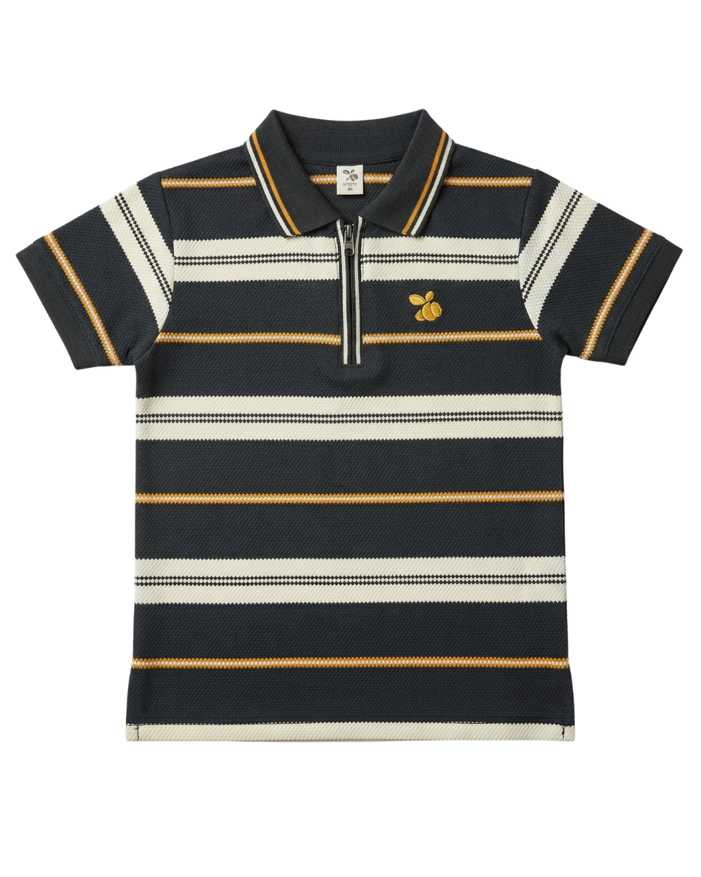 Boys Polo Half Zip Black/White Shirt