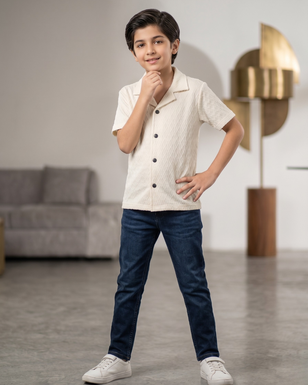 Boys Off-White Jacquard Shirt