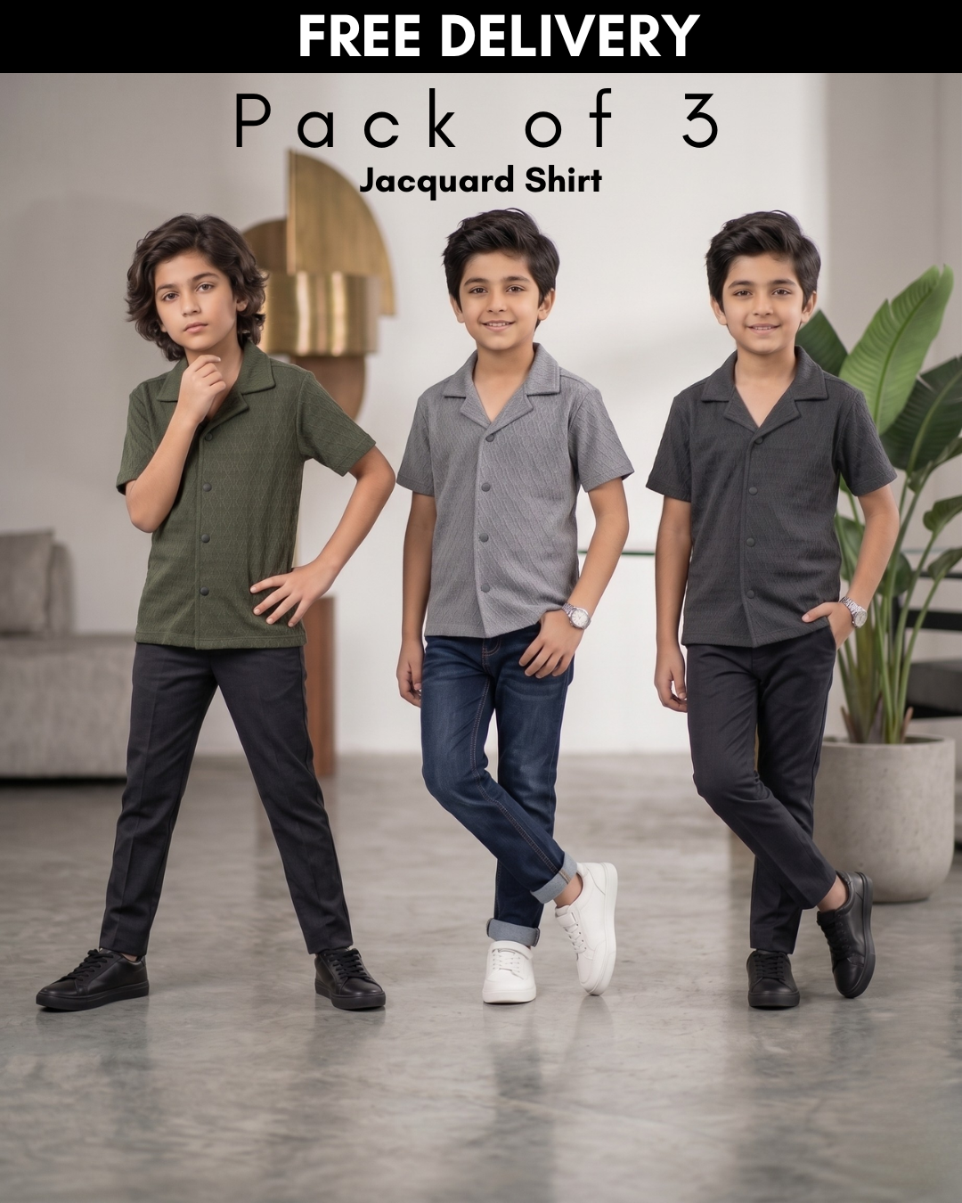 Pack of 3 Boys Jacquard Shirts