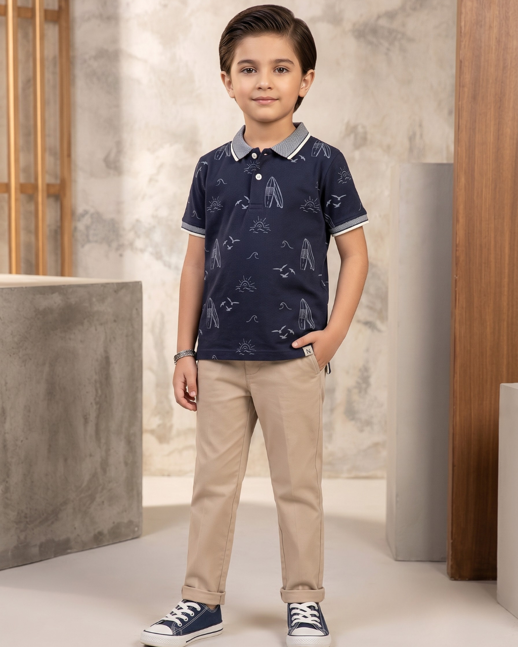 Boys Boat Printed Polo Shirt