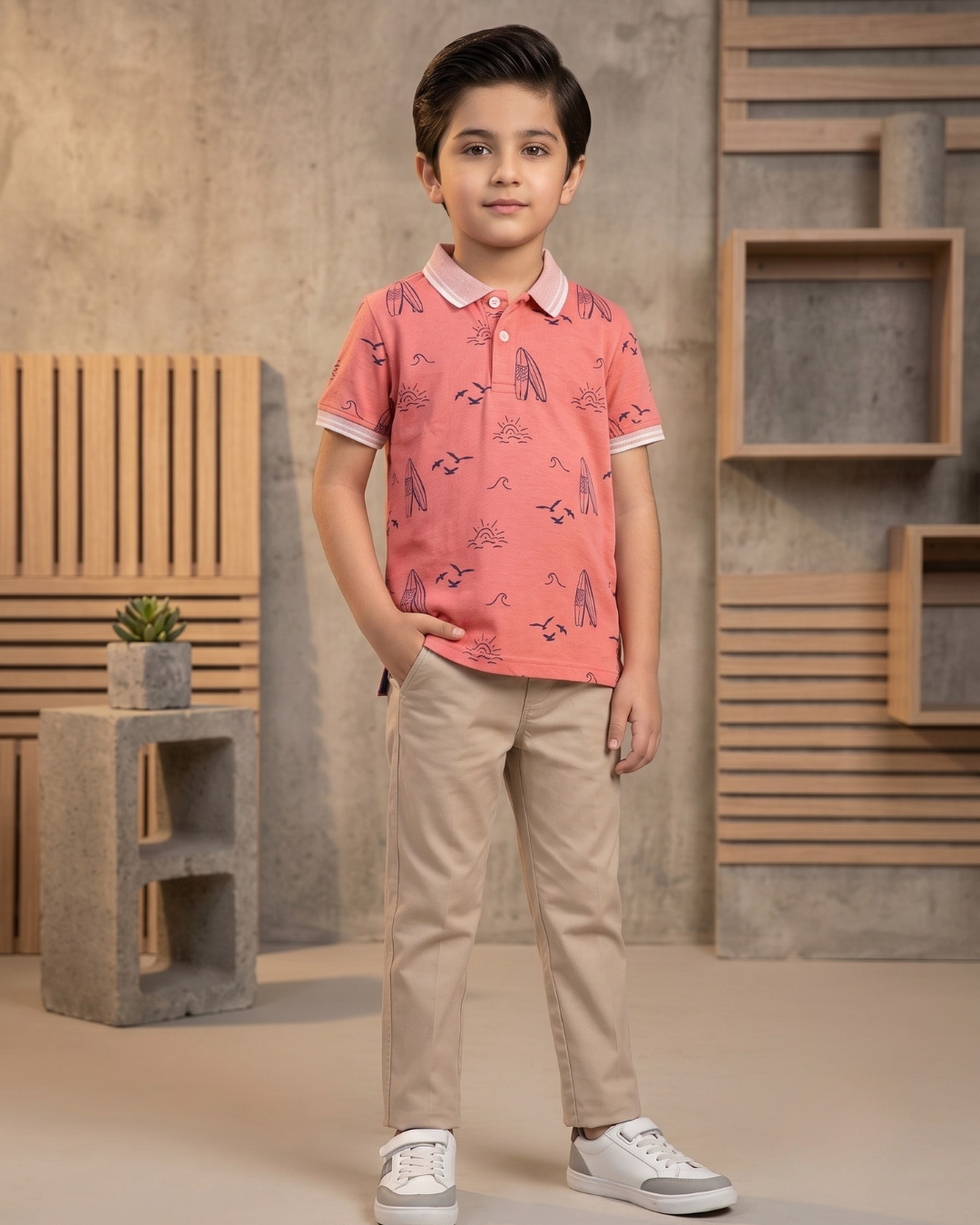 Boys Boat Printed Polo Shirt