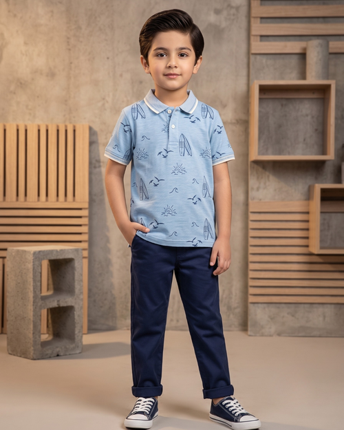Boys Boat Printed Polo Shirt