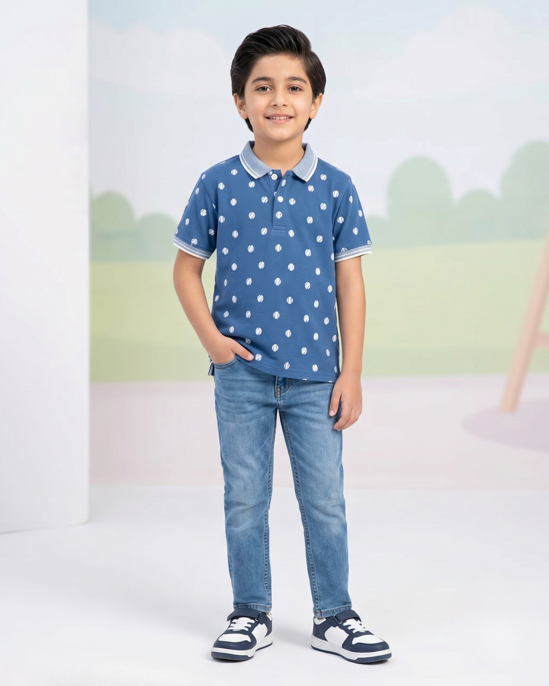 Boys Tennis Balls Printed Polo Shirt