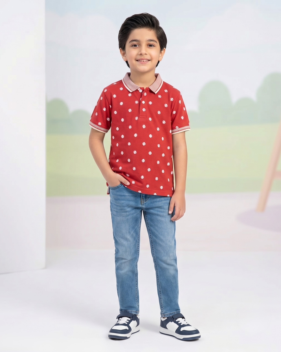 Boys Tennis Balls Printed Polo Shirt