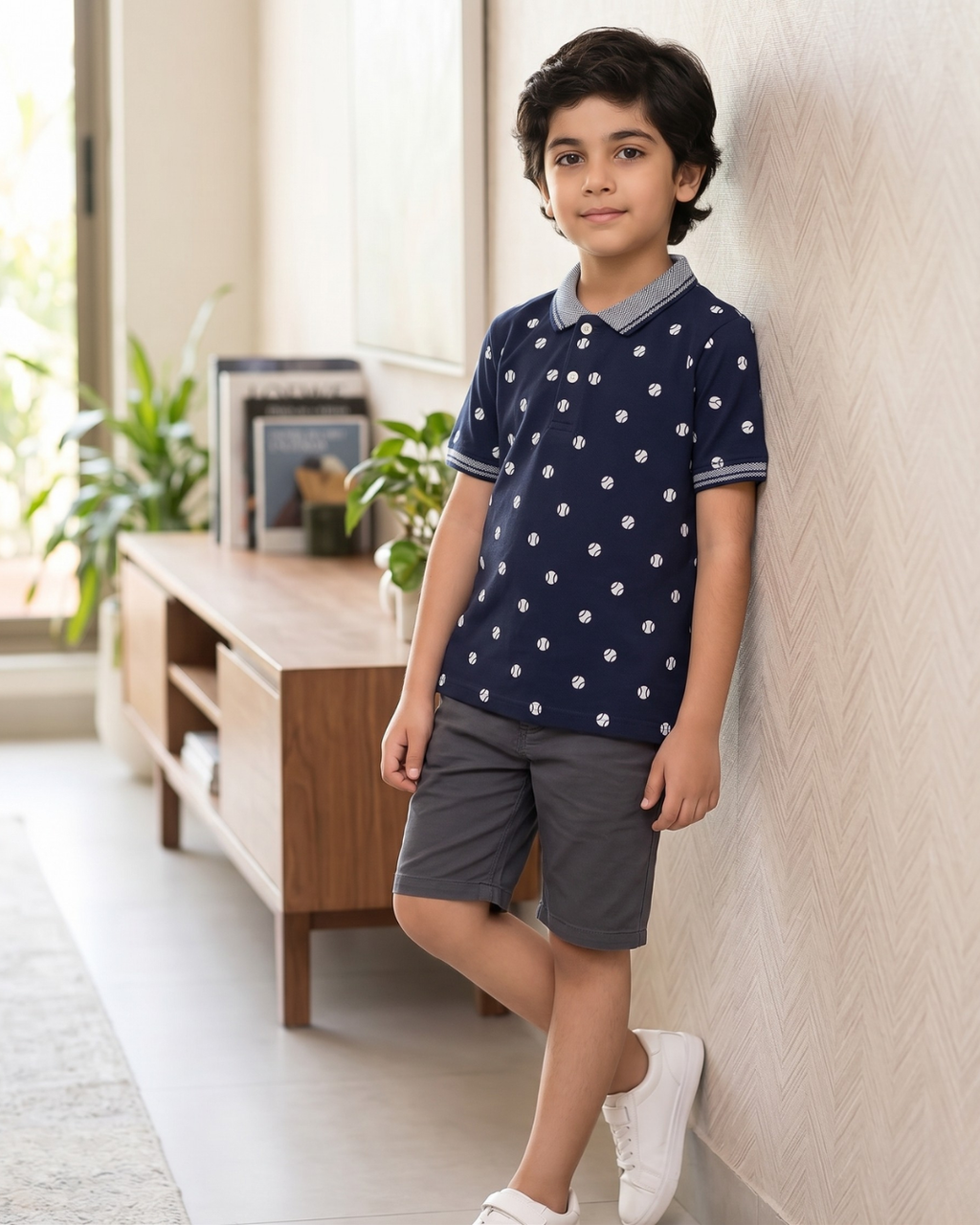 Boys Tennis Balls Printed Polo Shirt