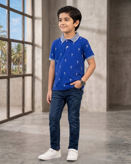 Boys Beach Tree Printed Polo Shirt