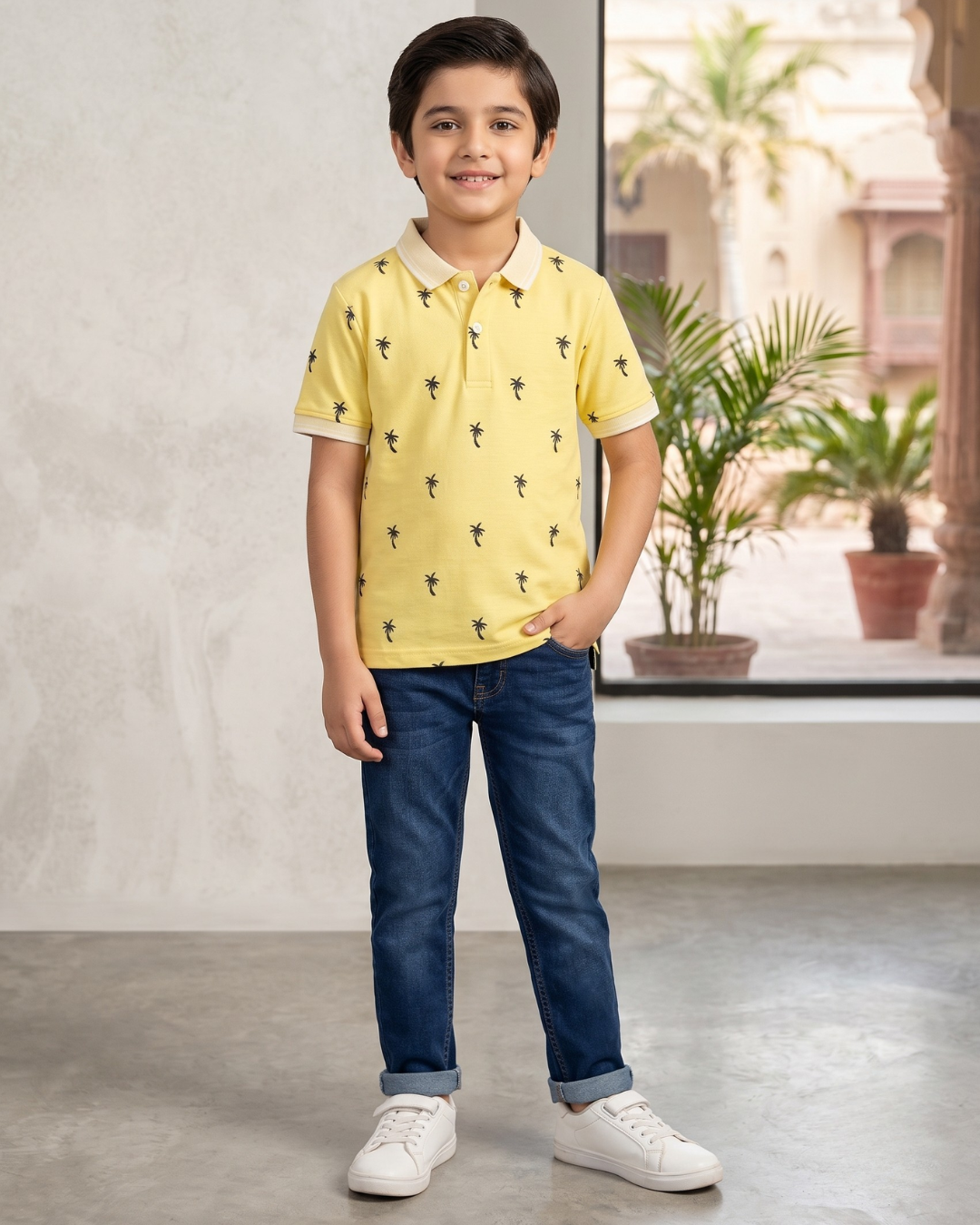 Boys Beach Tree Printed Polo Shirt