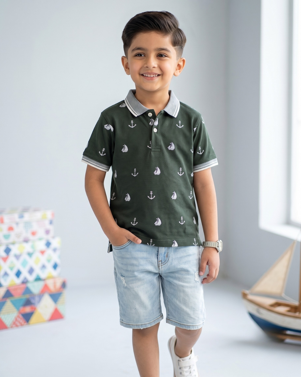 Boys Ocean Printed Polo Shirt