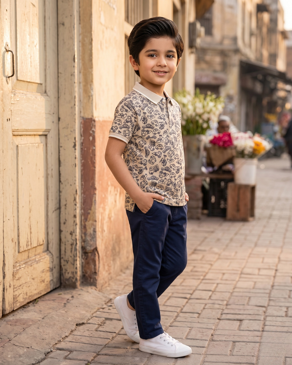 Boys Cars Printed Polo Shirt