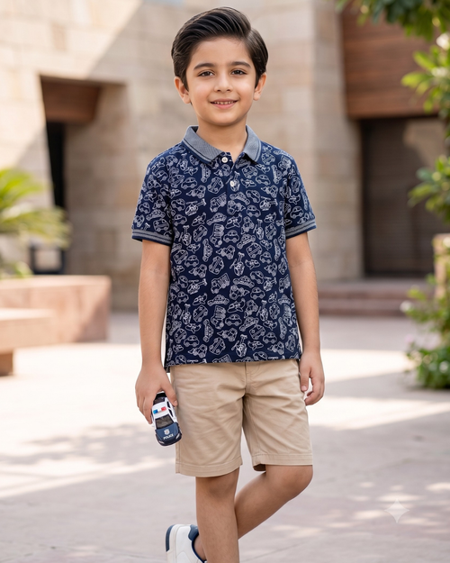 Boys Cars Printed Polo Shirt
