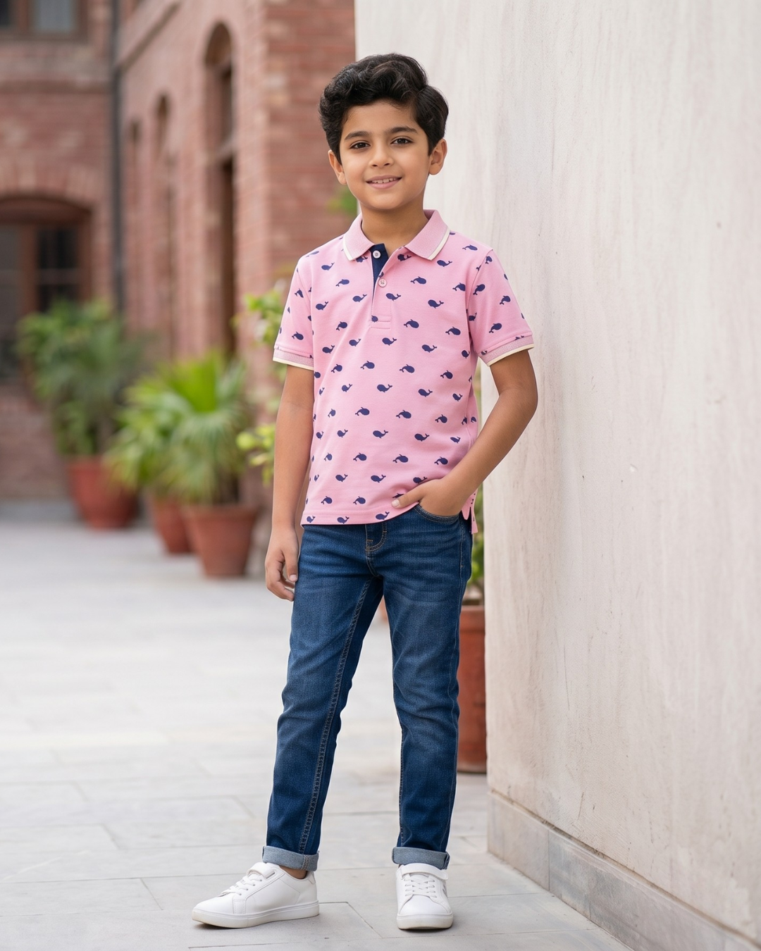 Boys Whale Printed Polo Shirt