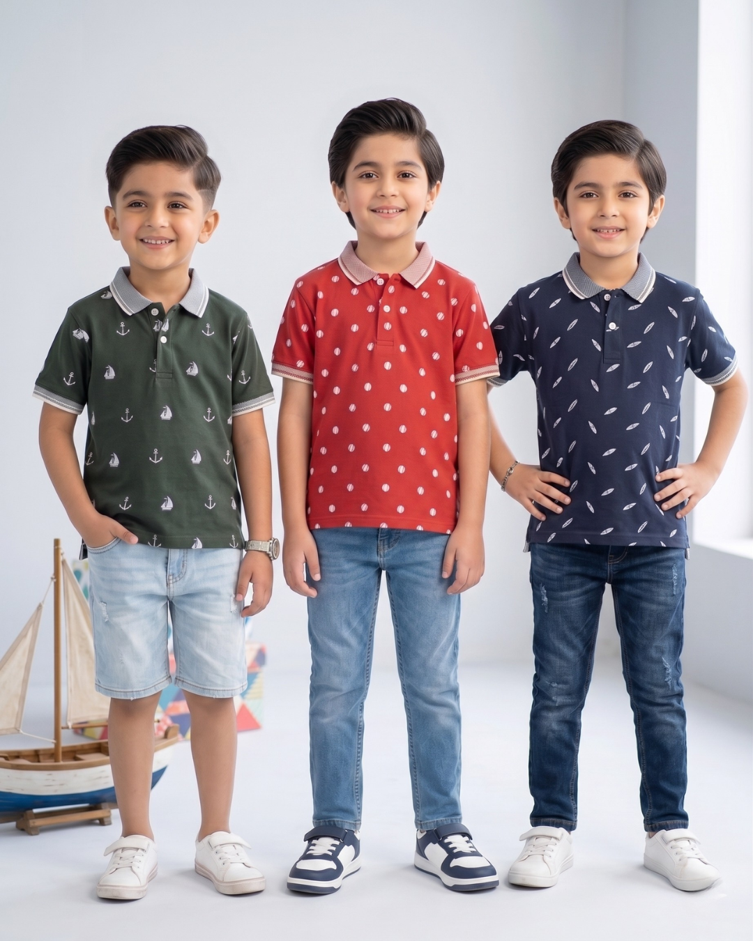 Pack of 3 Boys Printed Polo Shirt