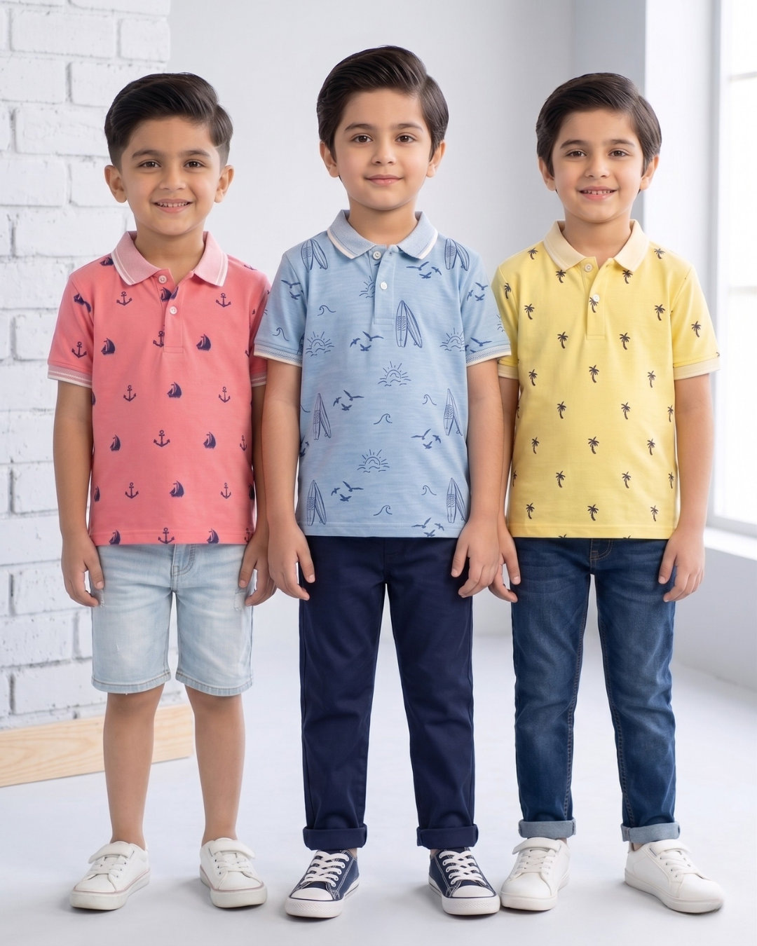 Pack of 3 Boys Printed Polo Shirt