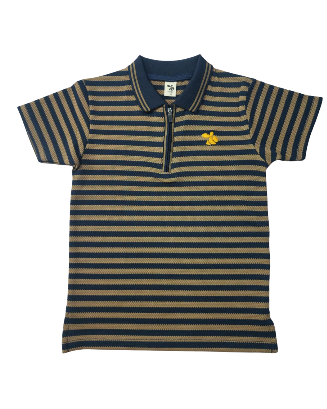 Boys Polo Half Zip Brown & Navy Shirt
