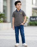 Boys Polo Half Zip Brown & Navy Shirt