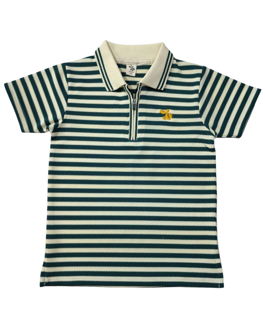 Boys Polo Half Zip Green & White Shirt