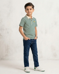Boys Polo Half Zip Green & White Shirt
