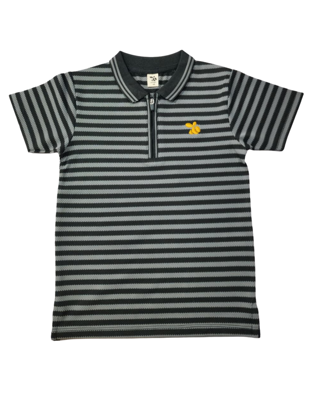 Boys Polo Half Zip Black & Mid Grey Shirt