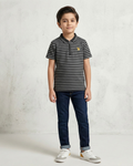 Boys Polo Half Zip Black & Mid Grey Shirt