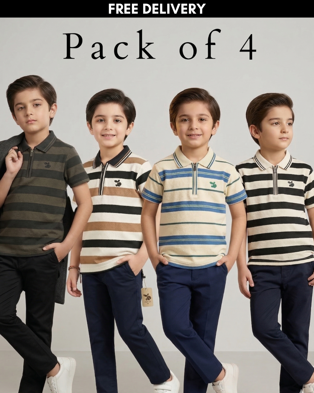 Pack of 4 Boys Polo Half Zip
