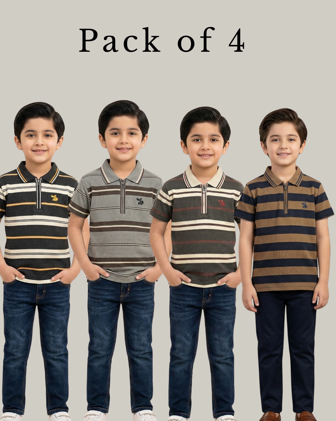 Pack of 4 Boys Polo Half Zip