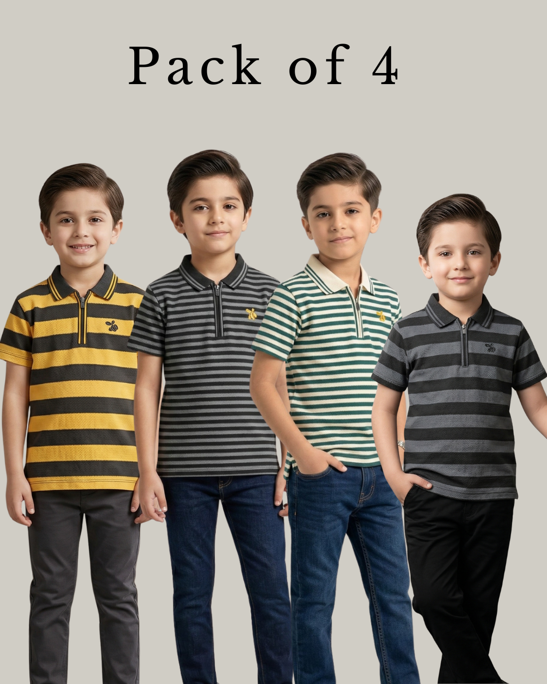Pack of 4 Boys Polo Half Zip