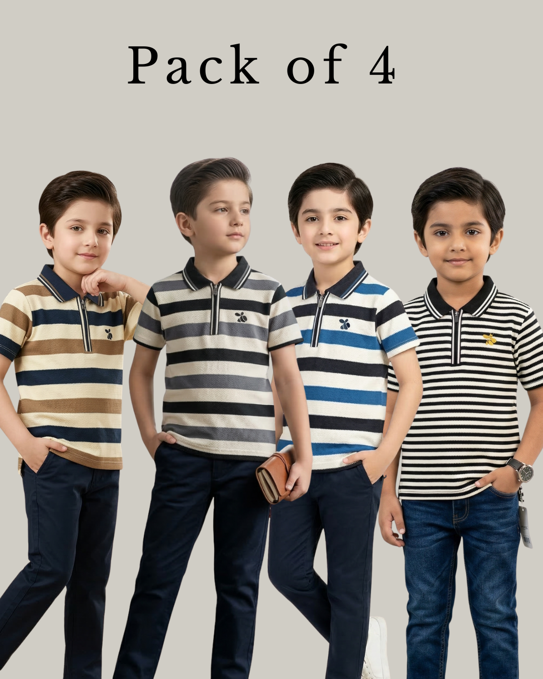 Pack of 4 Boys Polo Half Zip