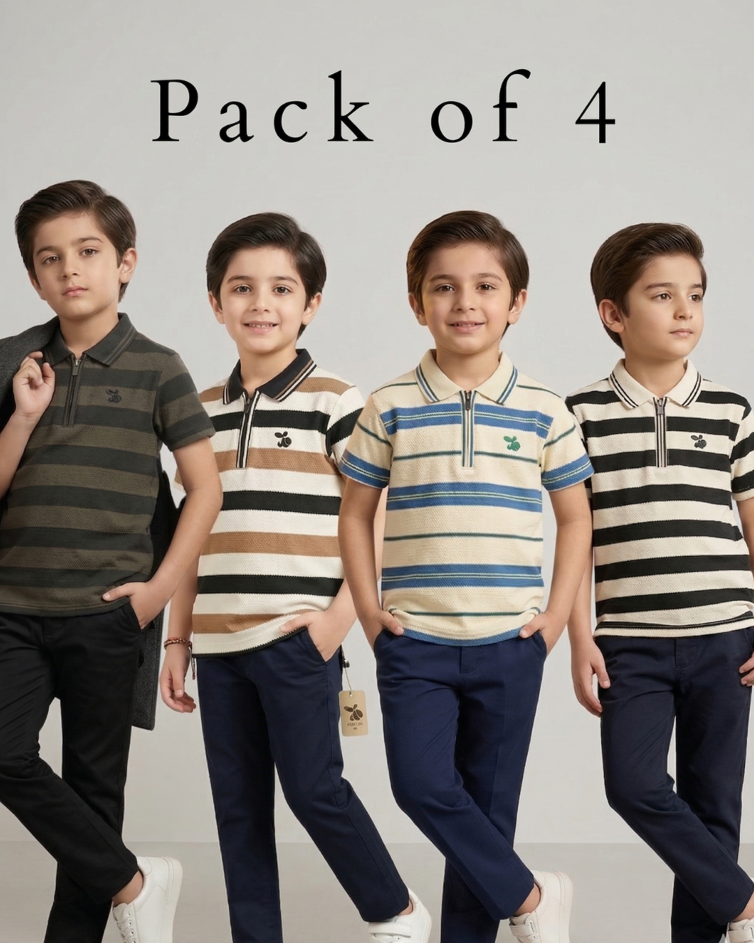 Pack of 4 Boys Polo Half Zip